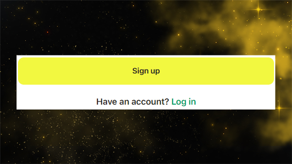 Sign-up window with options to create a new account or log in